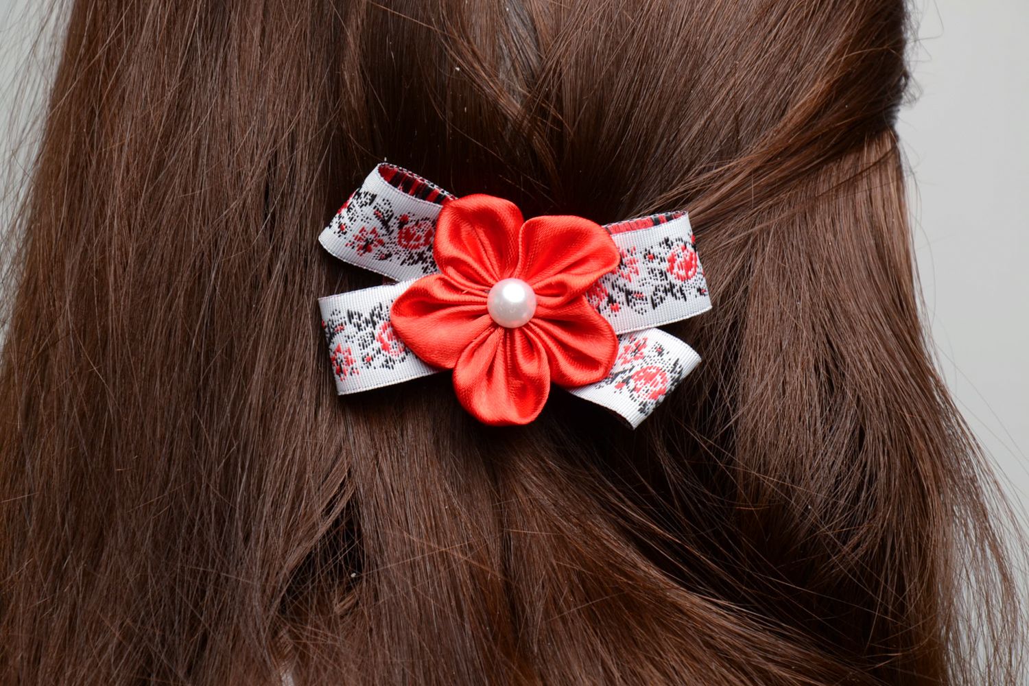 Hair clip with bow and flower photo 5