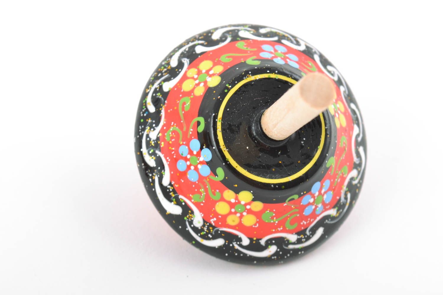 Beautiful small handmade wooden toy spinning top with painting photo 3