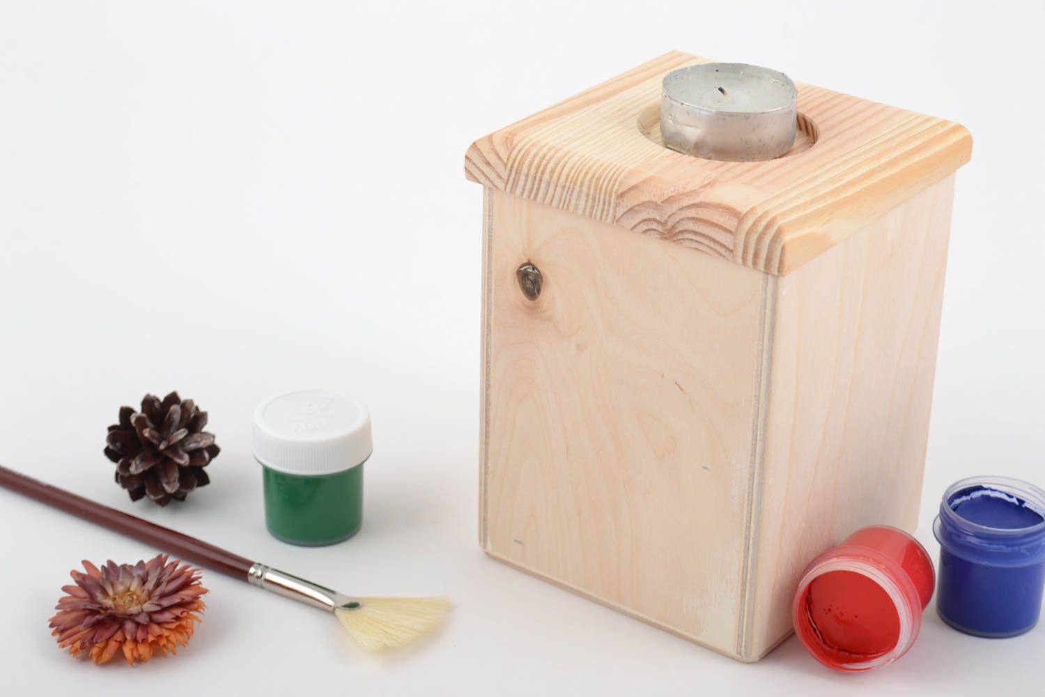 Handmade Holz Teelichthalter Rohling zum Bemalen und Decoupage Kiefernholz foto 1