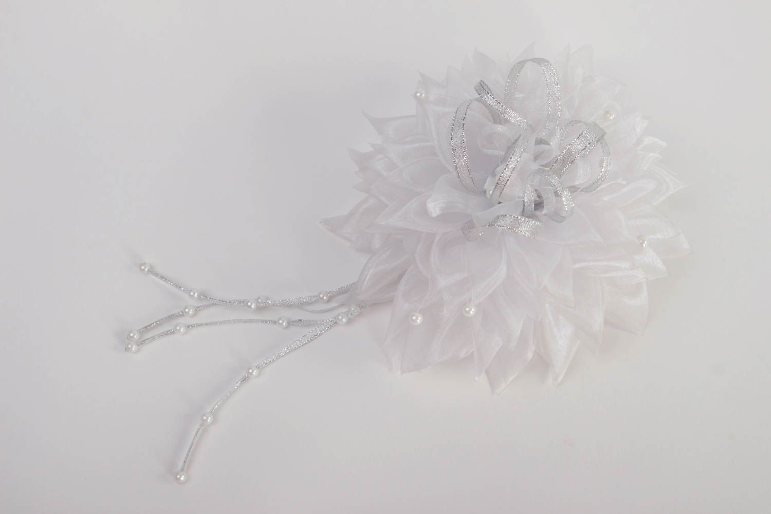 White scrunchy hair adornment handmade hair tie flower scrunchie gift for girl photo 3