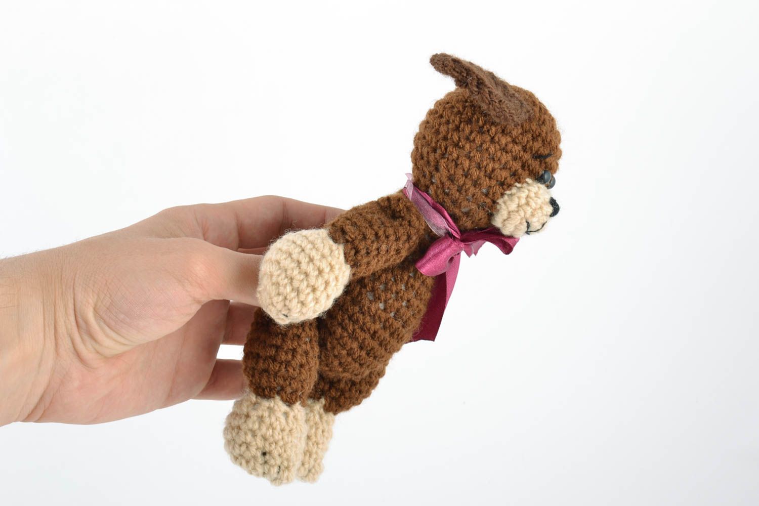 Handmade crocheted woolen decorative small soft toy brown Bear gift for child photo 2