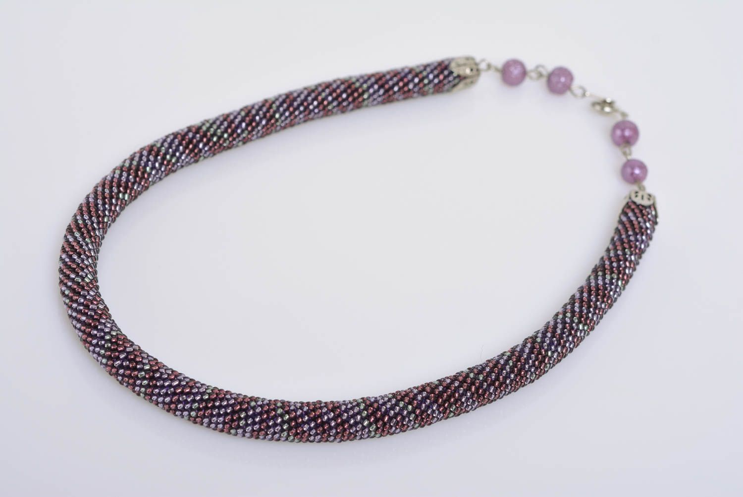 Beautiful dark handmade woven beaded cord necklace for women photo 1