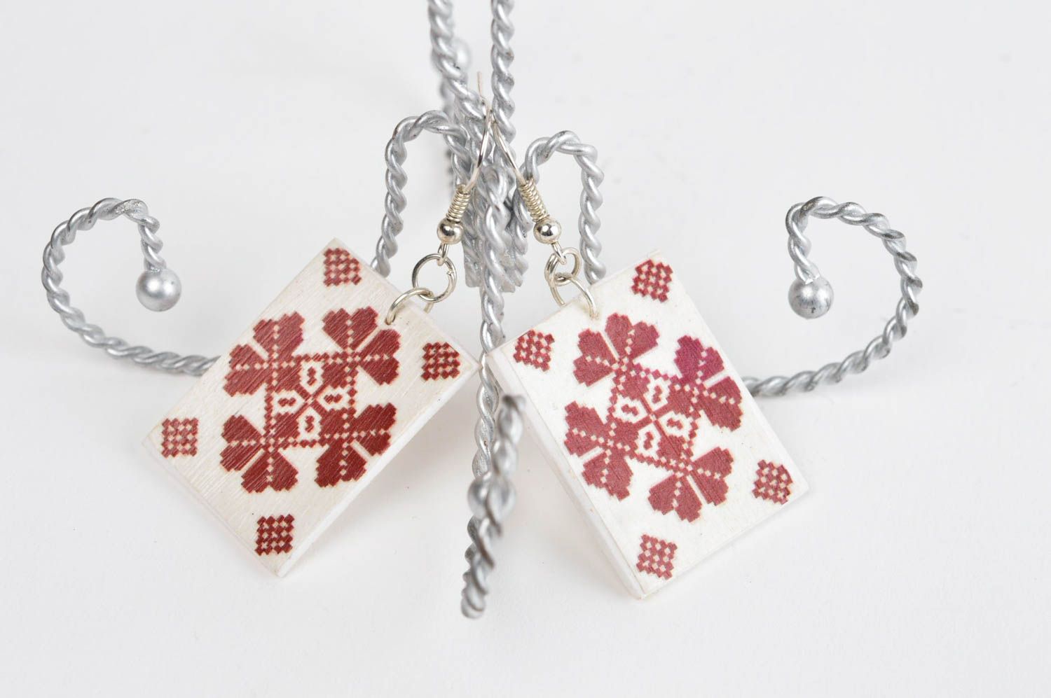 Stylish handmade wooden earrings artisan jewelry designs wood craft small gifts photo 1