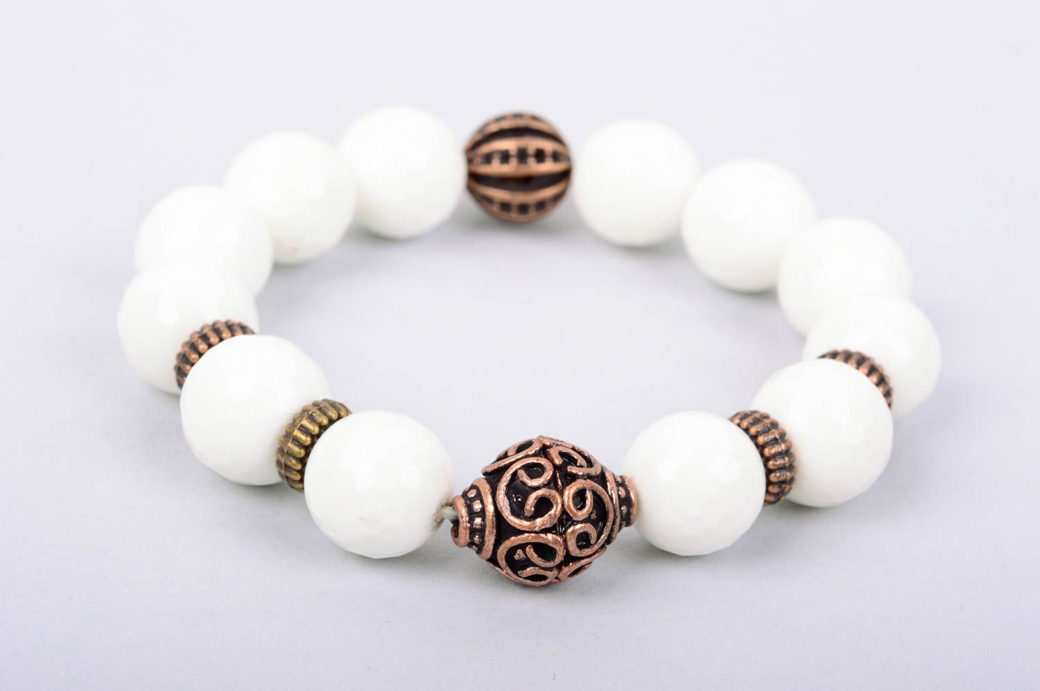 Handmade bracelet with natural stones white stylish bracelet wrist accessory photo 1