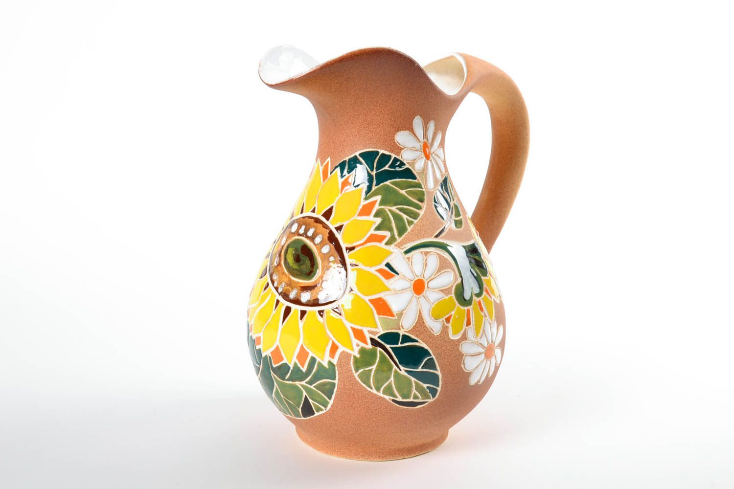 100 oz ceramic water pitcher with handle and floral design in beige, yellow, green colors 4 lb photo 3