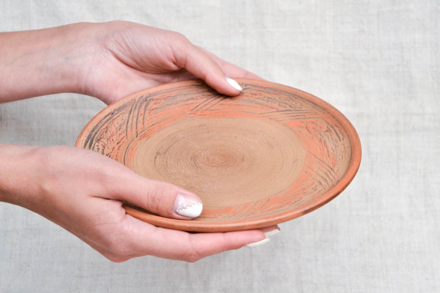 Handmade clay plate large ceramic dish eco friendly tableware kitchen pottery photo 2