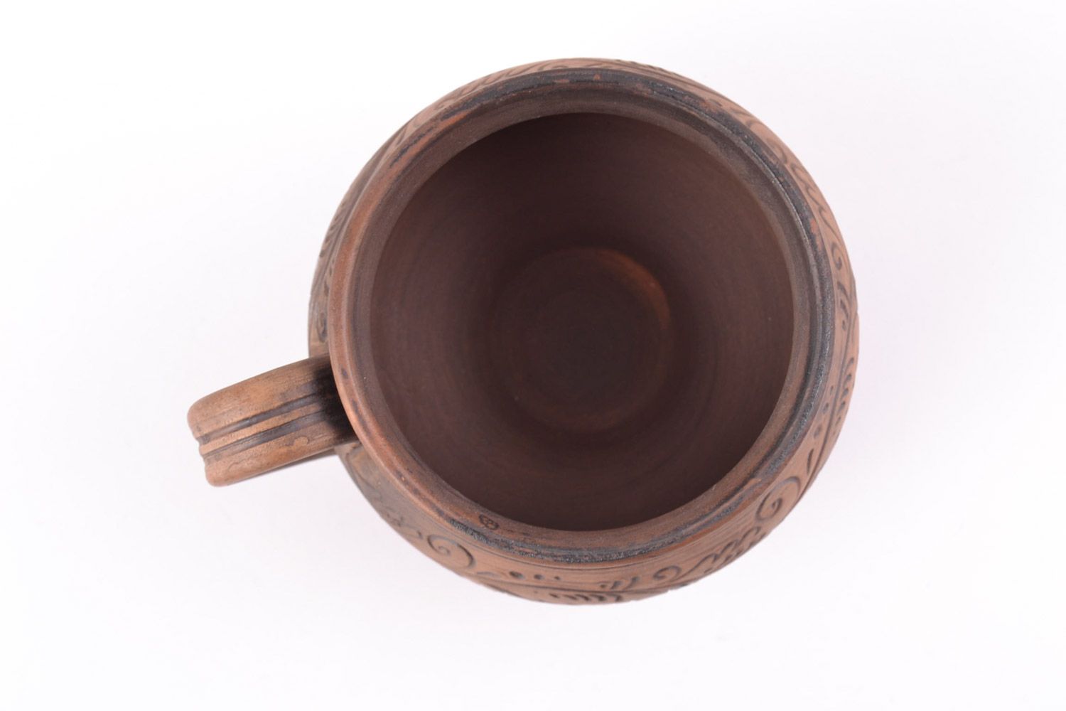 6 oz clay pot-shaped Ukrainian style coffee cup with handle and handmade pattern photo 3