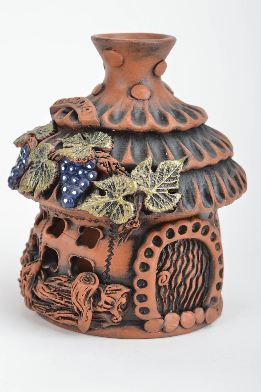 Ton Duftlampe für Teelicht aus Keramik in Form vom Häuschen handgemacht in Braun foto 2