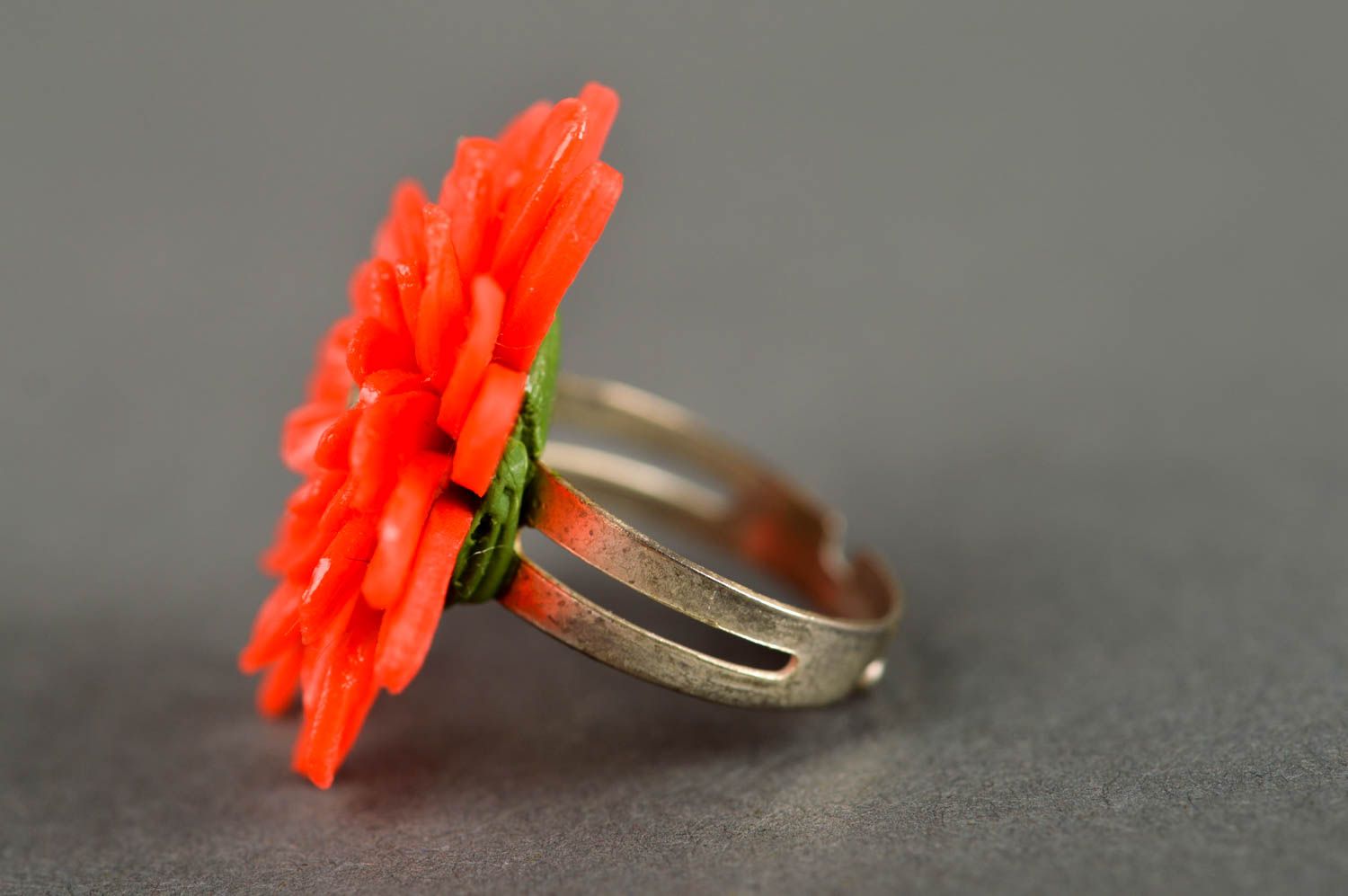 Stylish handmade flower ring unusual plastic ring polymer clay ideas small gifts photo 3