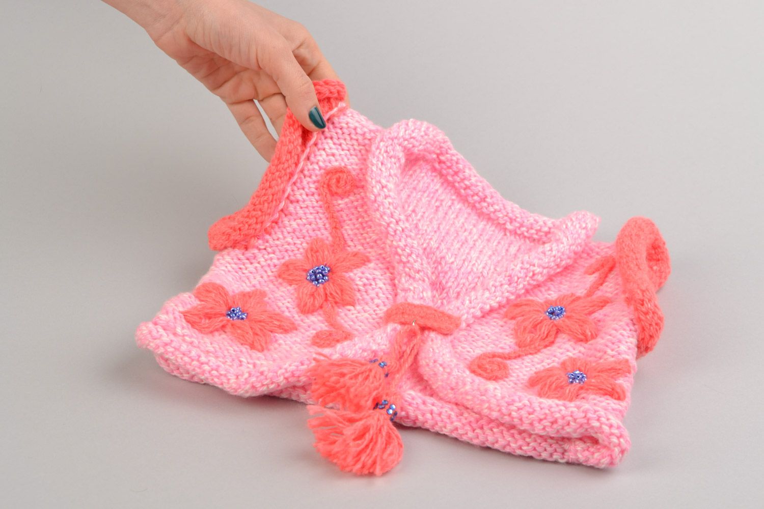 Gilet a maglia per bambina fatto a mano gilet bambina di acrilico rosato
 foto 2