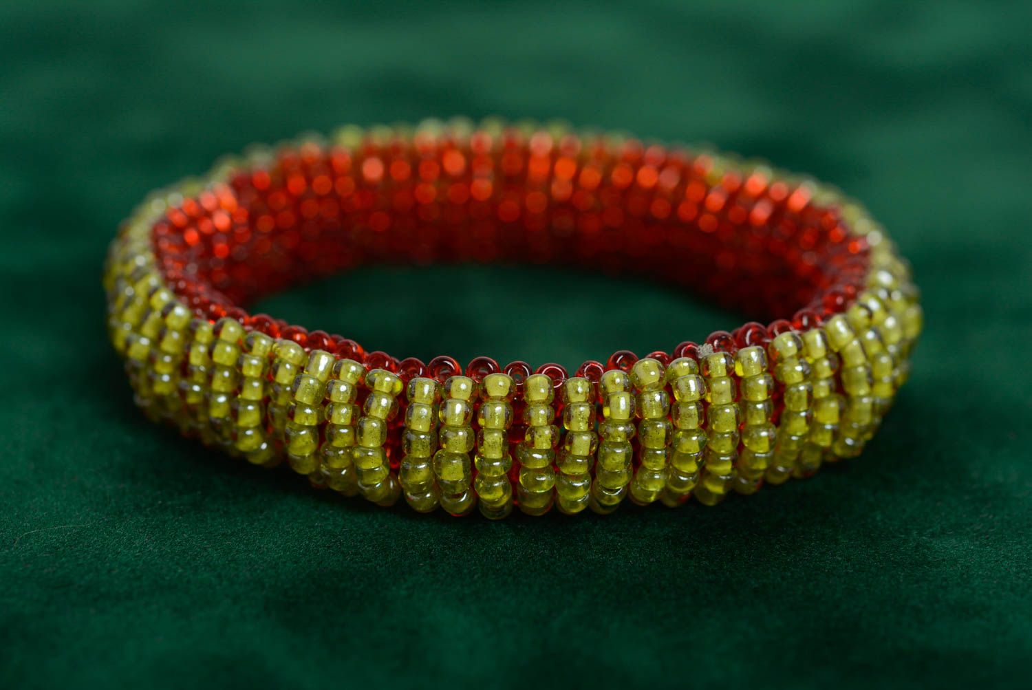 Handmade beaded bracelet in red and green colors for young girls photo 3