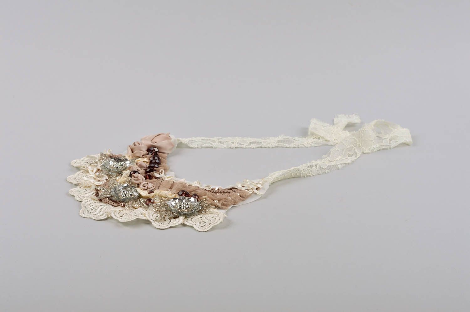 Collier textile large Bijou fait main avec perles fantaisie Cadeau femme photo 5
