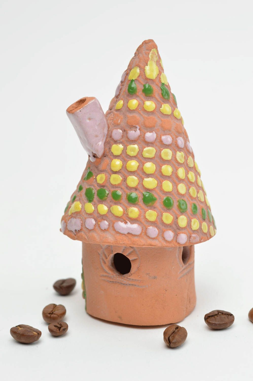 Maisonnette miniature céramique conique brun clair faite main originale photo 1