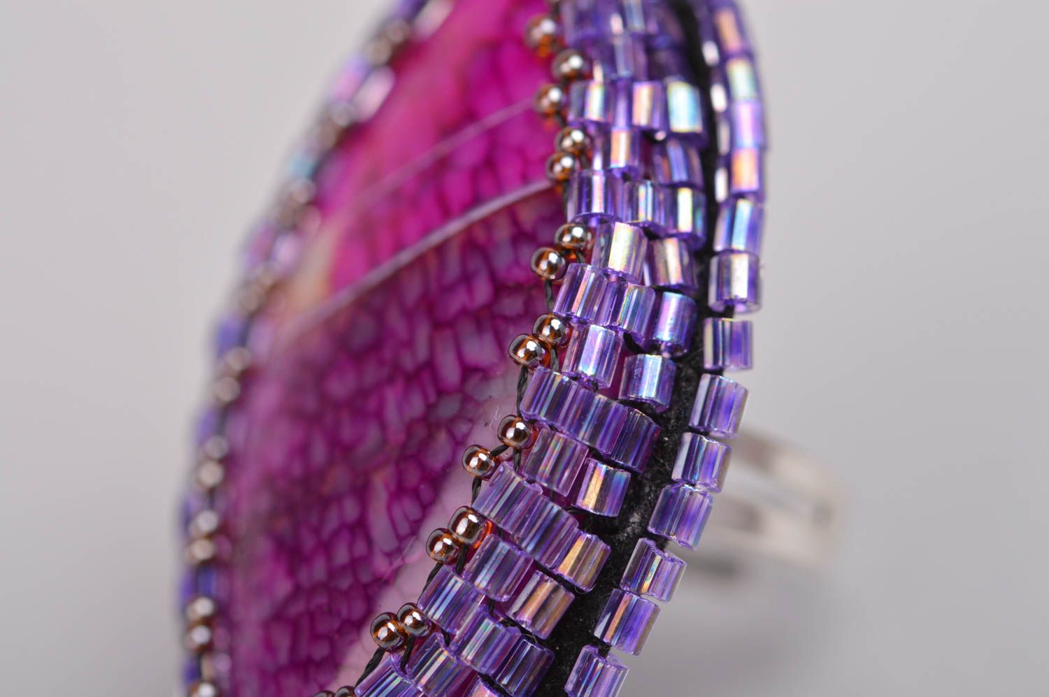 Beautiful handmade beaded ring gemstone agate ring fashion accessories photo 5