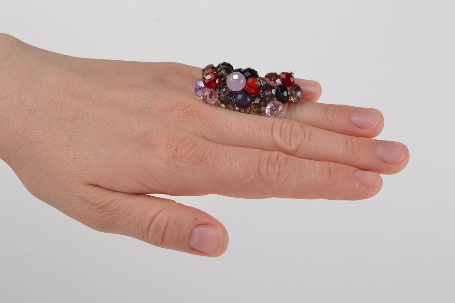 Bague en perles de rocaille et métal avec taille réglable multicolore faite main photo 2
