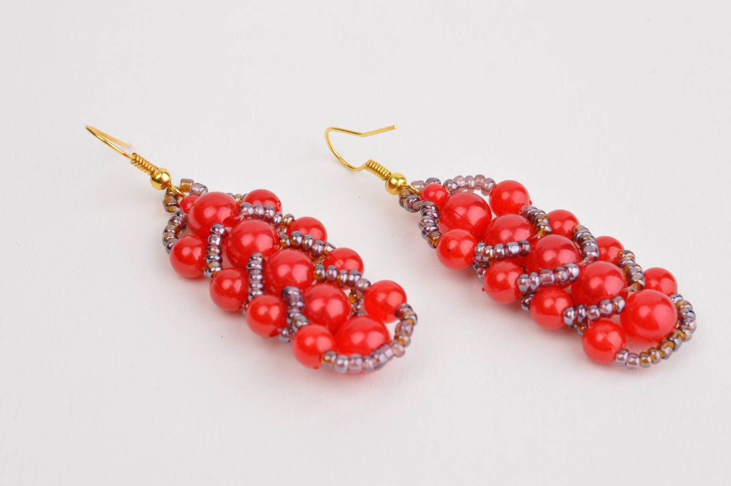 Handmade Glasperlen Schmuck in Rot lange Ohrringe Juwelier Modeschmuck modisch foto 3