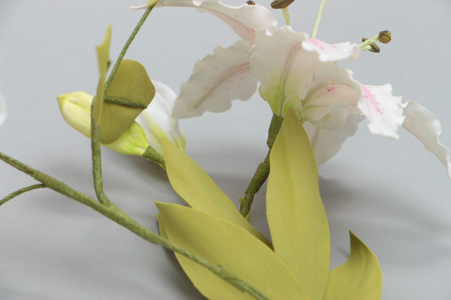 Beautiful handmade foamiran fabric flower bouquet of liles for home decor photo 3