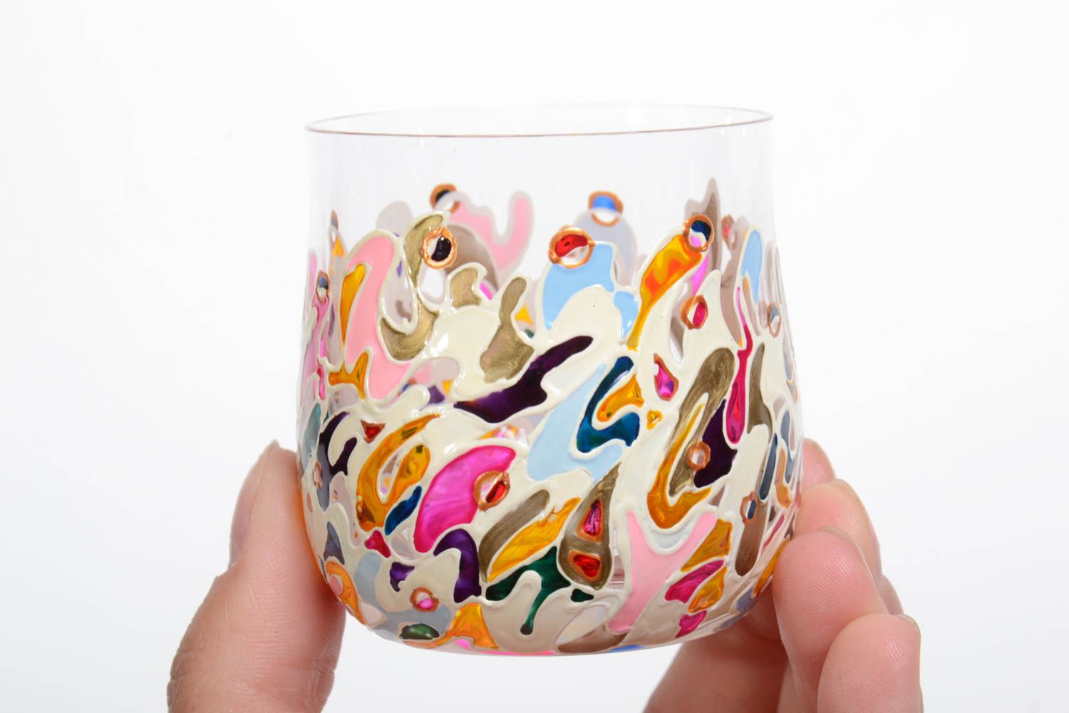 Bemaltes Glas handgemachtes Geschirr Glas mit Muster bunt schön 100 ml foto 5