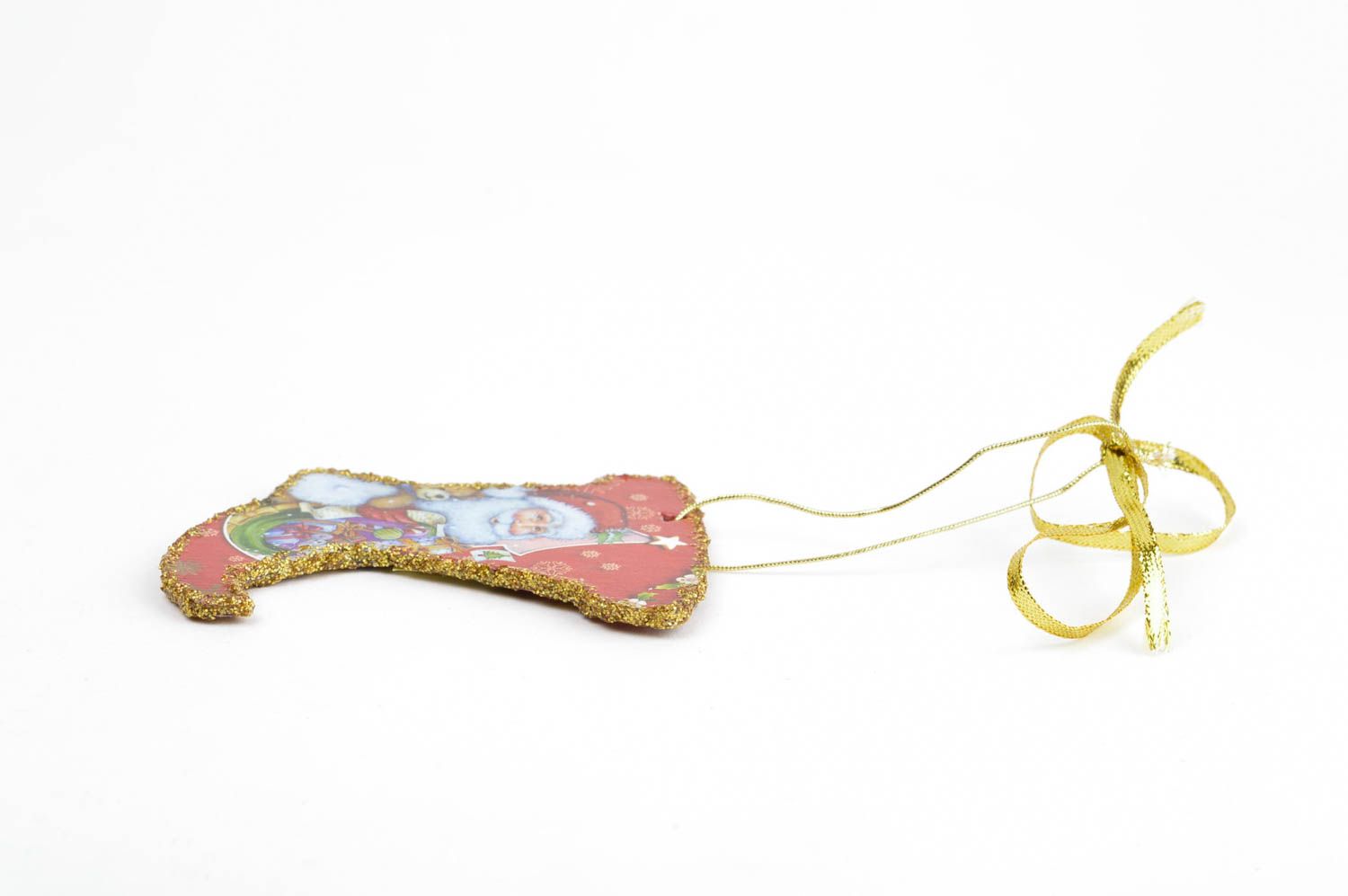Елочная игрушка декупаж handmade декоративная подвеска елочное украшение Сапог фото 2