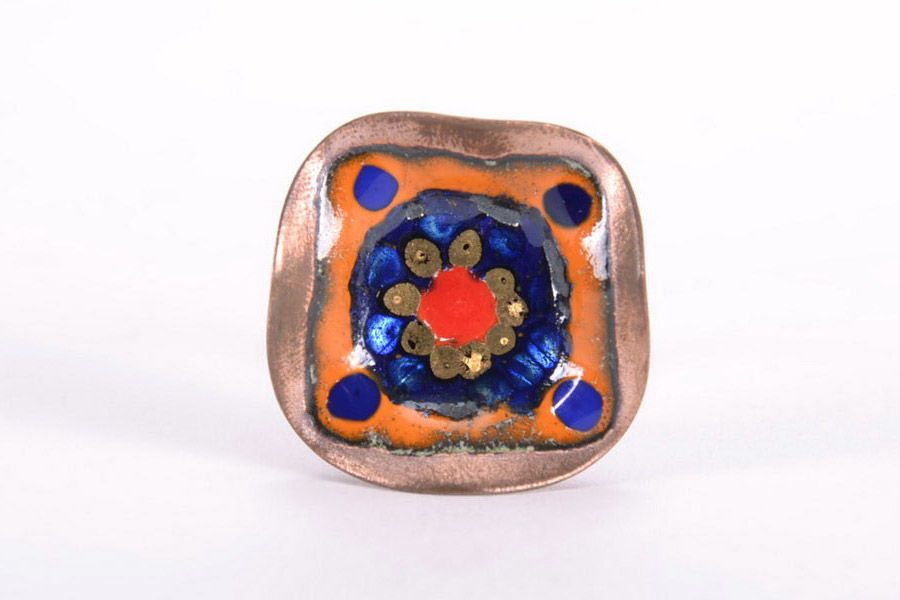 Copper ring in the technique of hot enameling photo 2