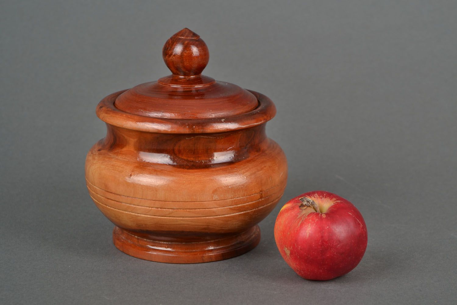 Wooden handmade sugar pot with a lid in cherry color 1,25 lb photo 1