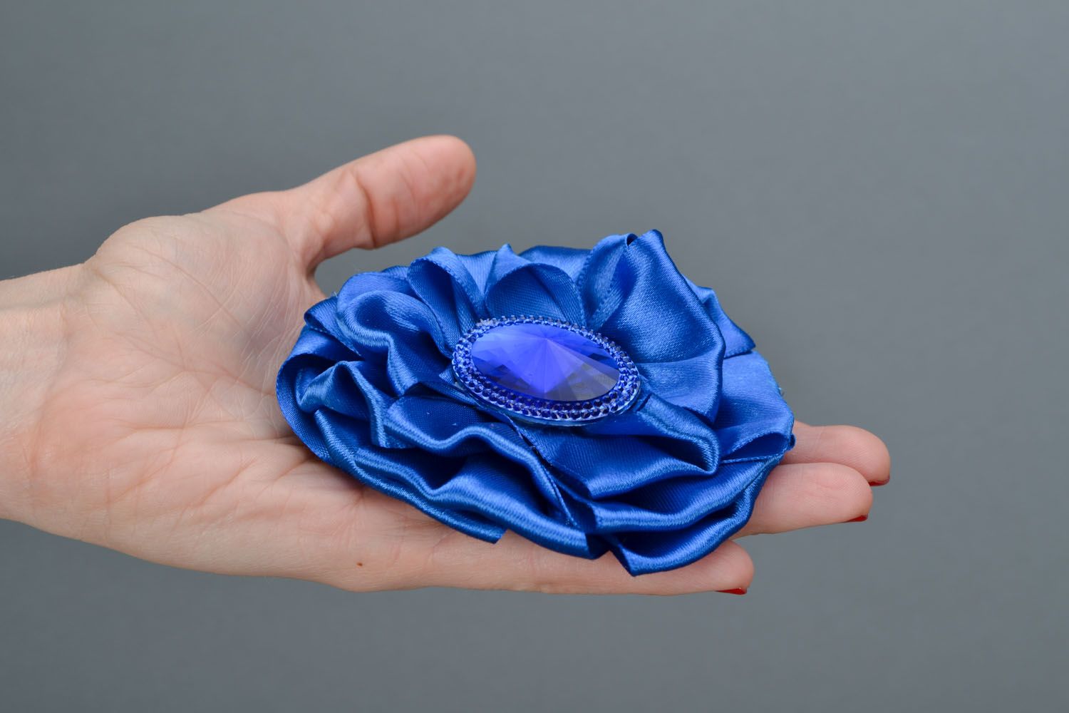 Homemade bright brooch-hair clip Blue Flower photo 2