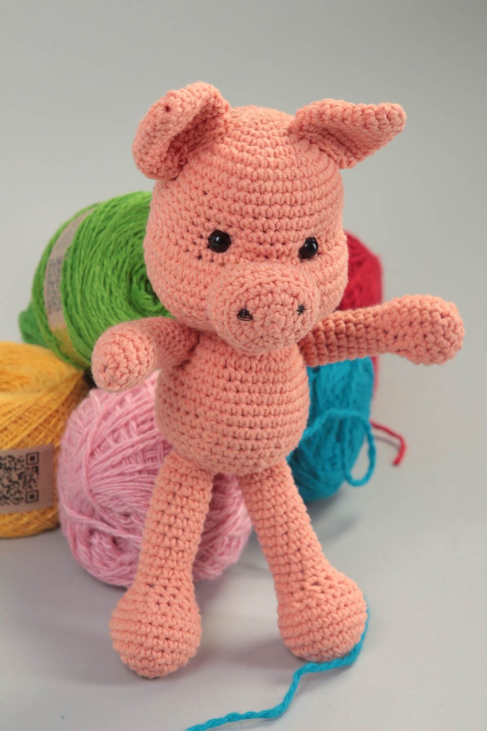 Peluche cochon fait main Jouet enfant Cadeau original rose tricoté mignon photo 1
