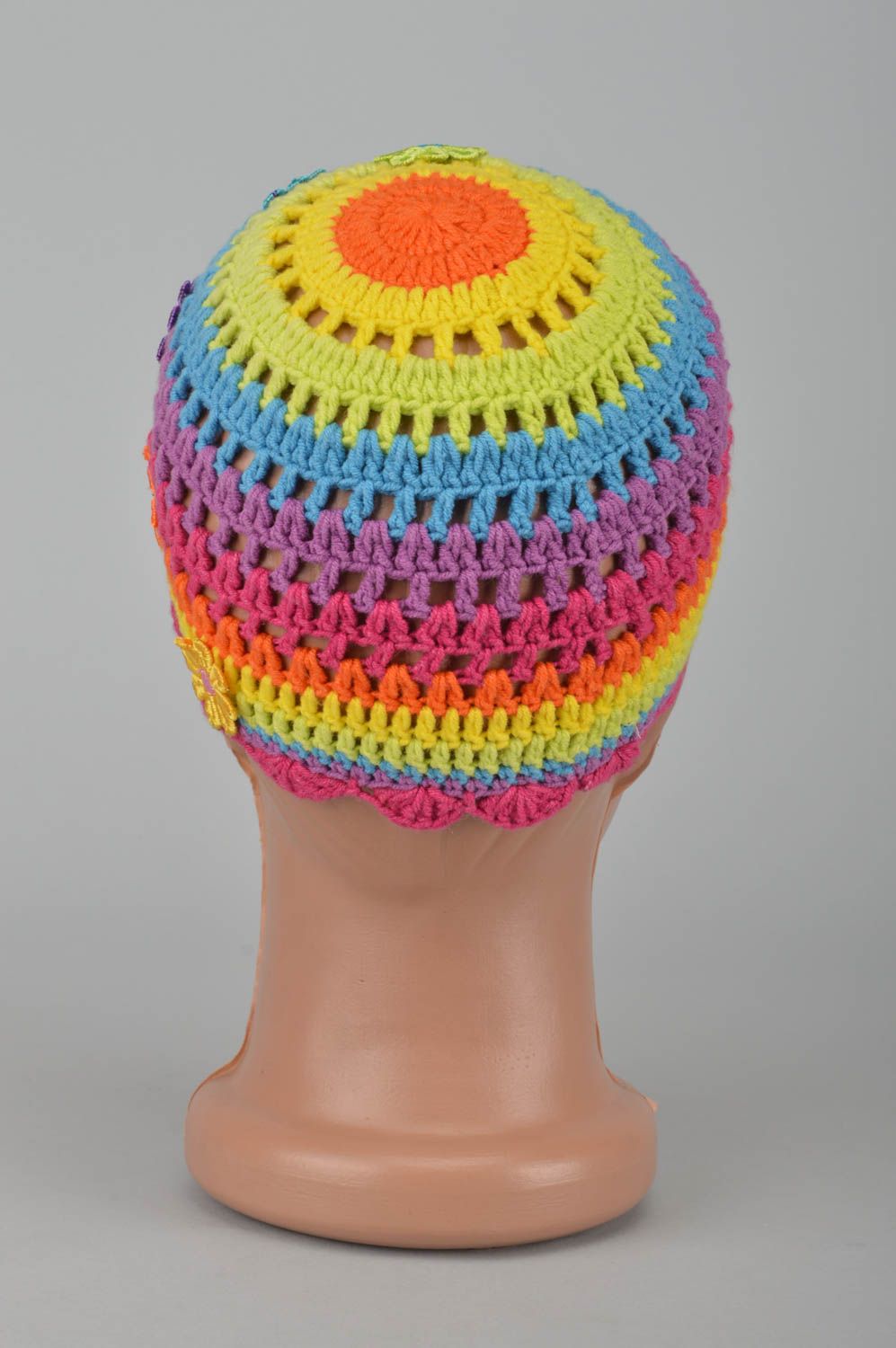 Bright crocheted cap handmade spring cap children cap designer headwear for kids photo 5