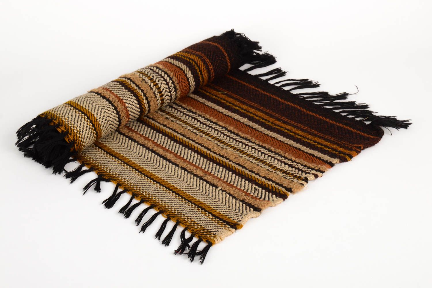 Коврик ручной работы полосатый домотканый половик коврик для прихожей коричневый фото 2