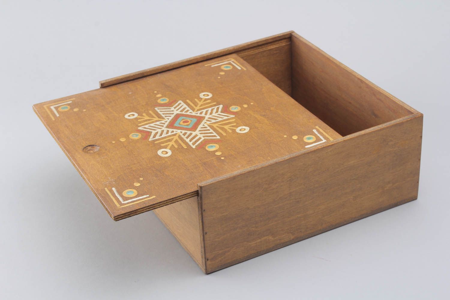 Boîte à couture en bois carrée faite main photo 1