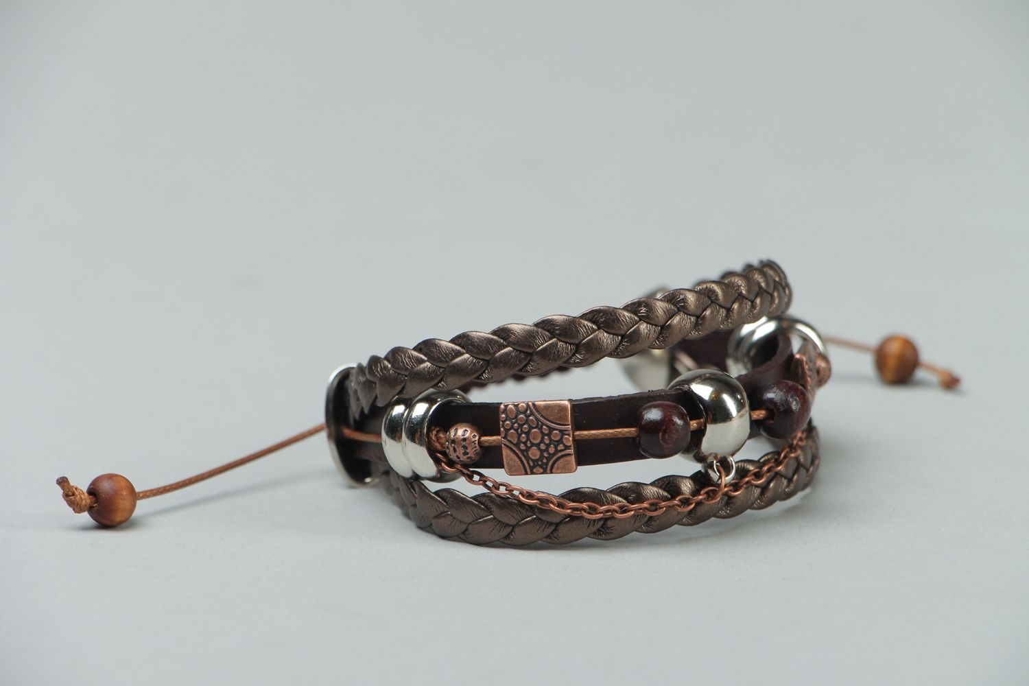 Handmade genuine leather bracelet Viper photo 2