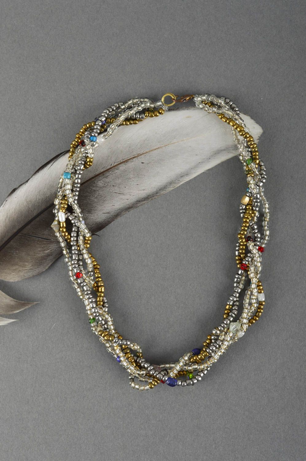 Handmade beaded necklace designer unique bijouterie stylish present for woman photo 1