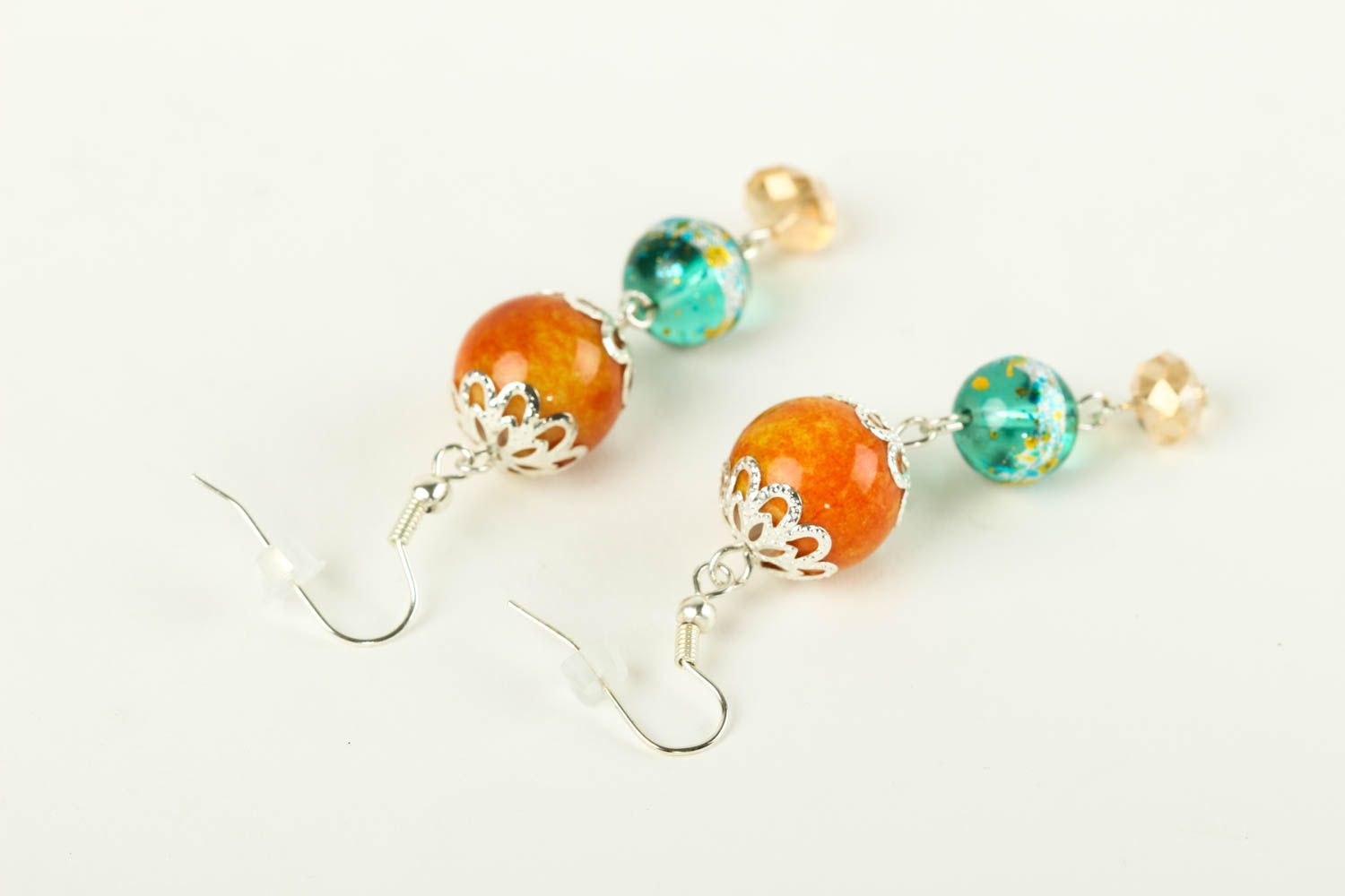 Handmade glass earrings long earrings with glass charms fashion jewelry photo 4