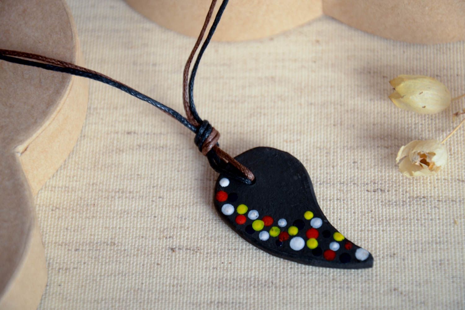 Handmade ceramic pendant unusual black pendant stylish accessory for girls photo 1