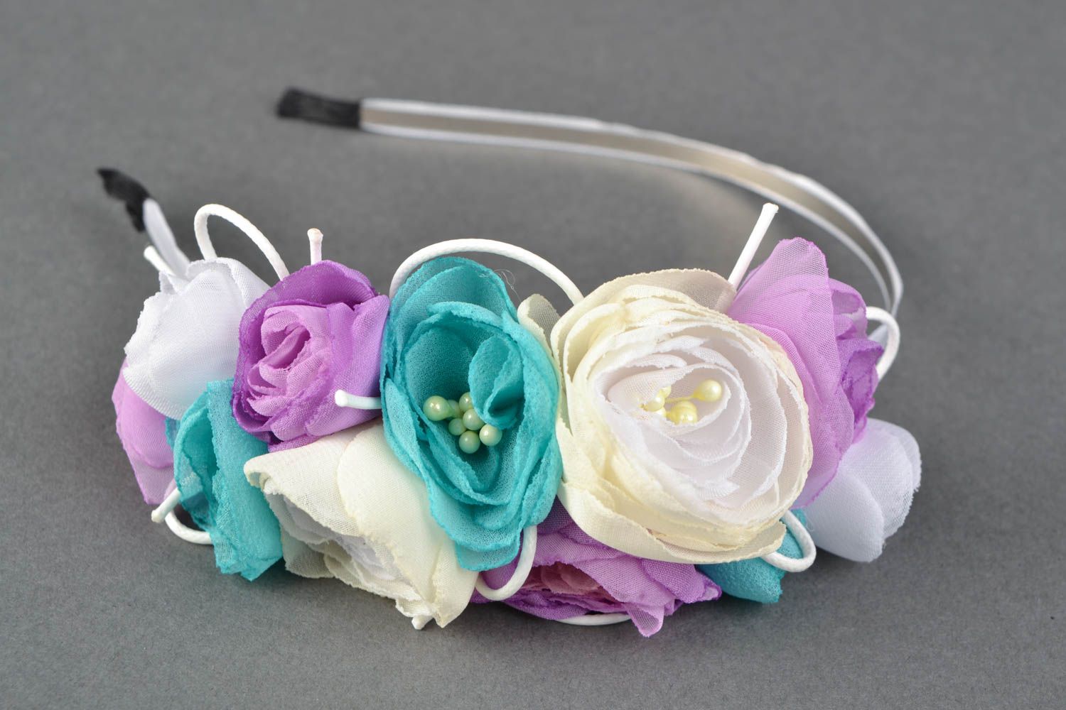 Serre-tête fleurs en tissu couleur pastel fait main accessoire pour femme photo 2