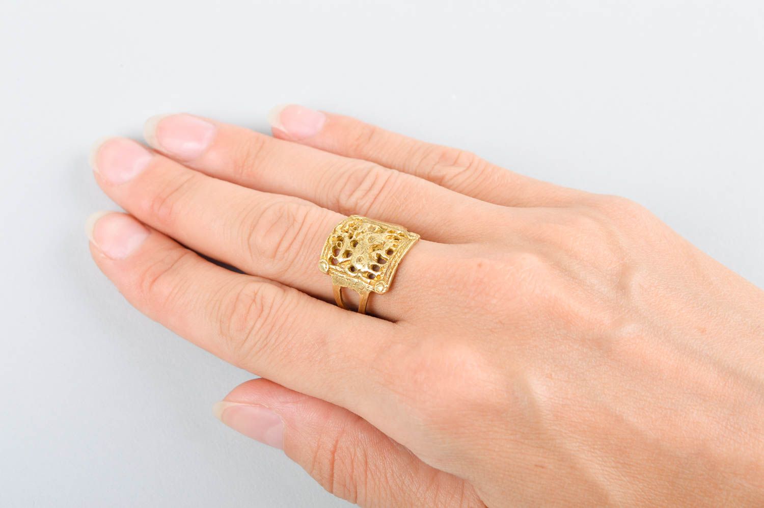 Украшение из металла кольцо ручной работы модное кольцо с узором перстень латунь фото 5