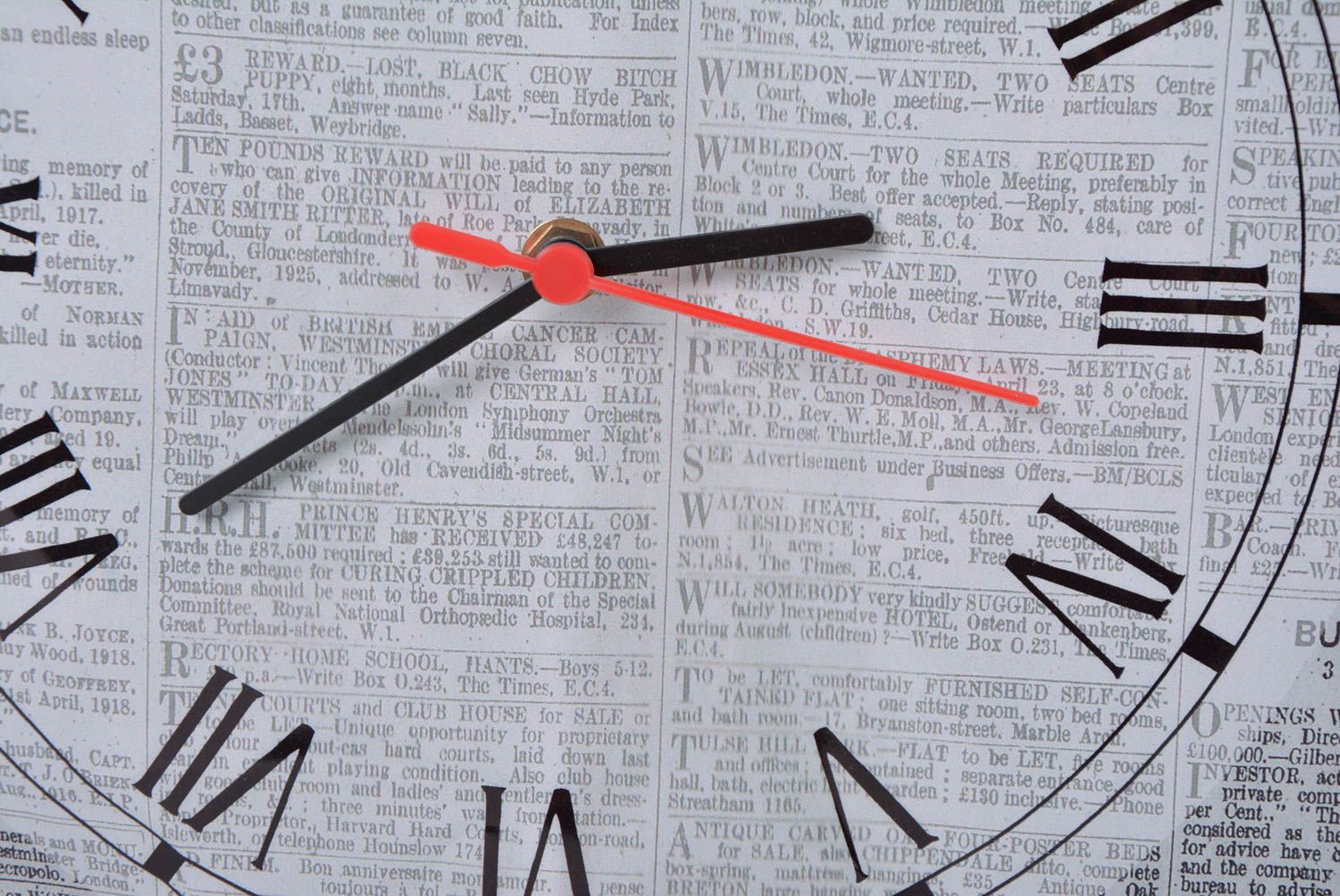 Handmade designer pressed tin wall clock with stylish newspaper pattern photo 2