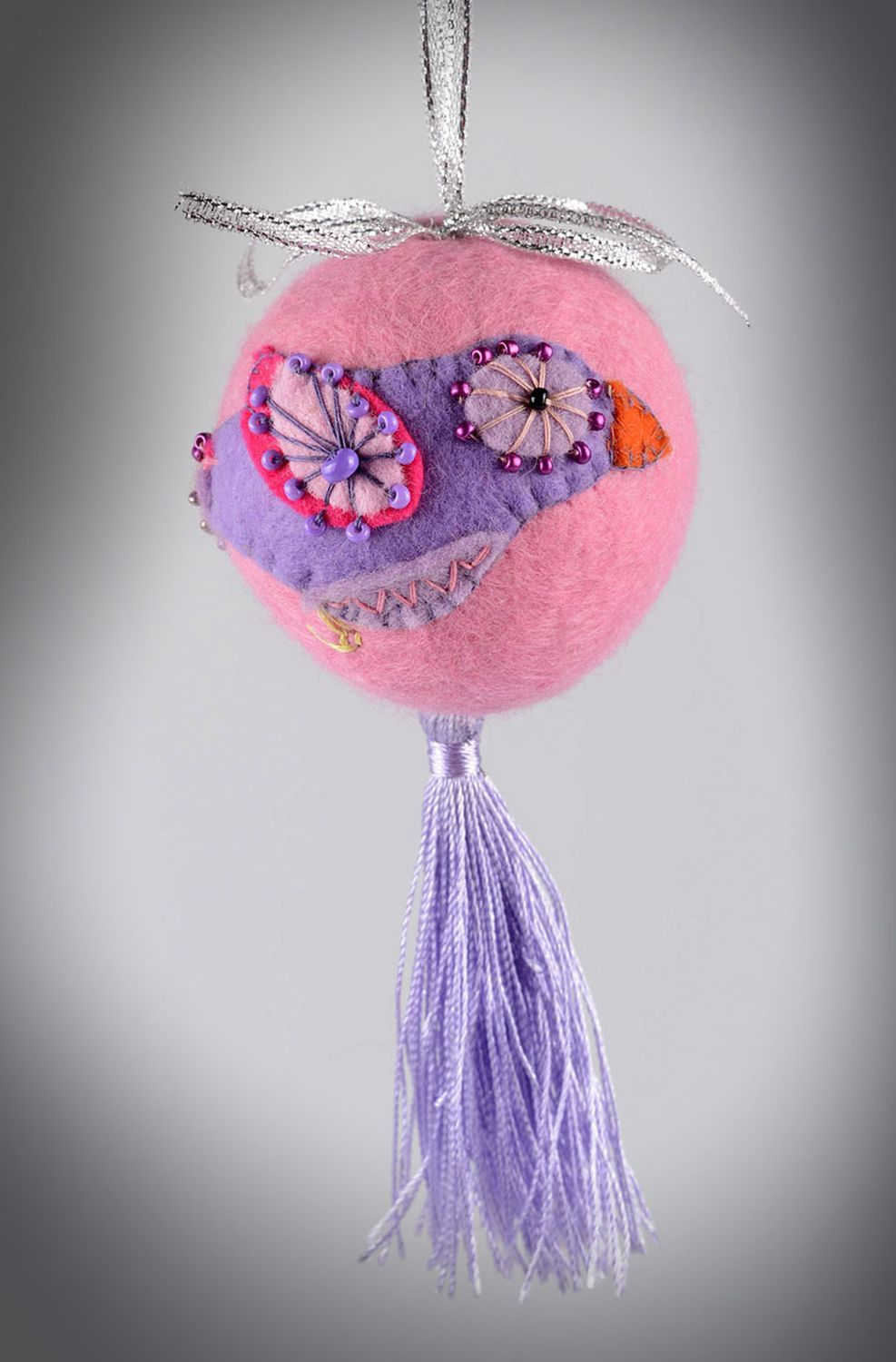 Декоративная подвеска ручной работы елочная игрушка розовая предмет интерьера фото 5