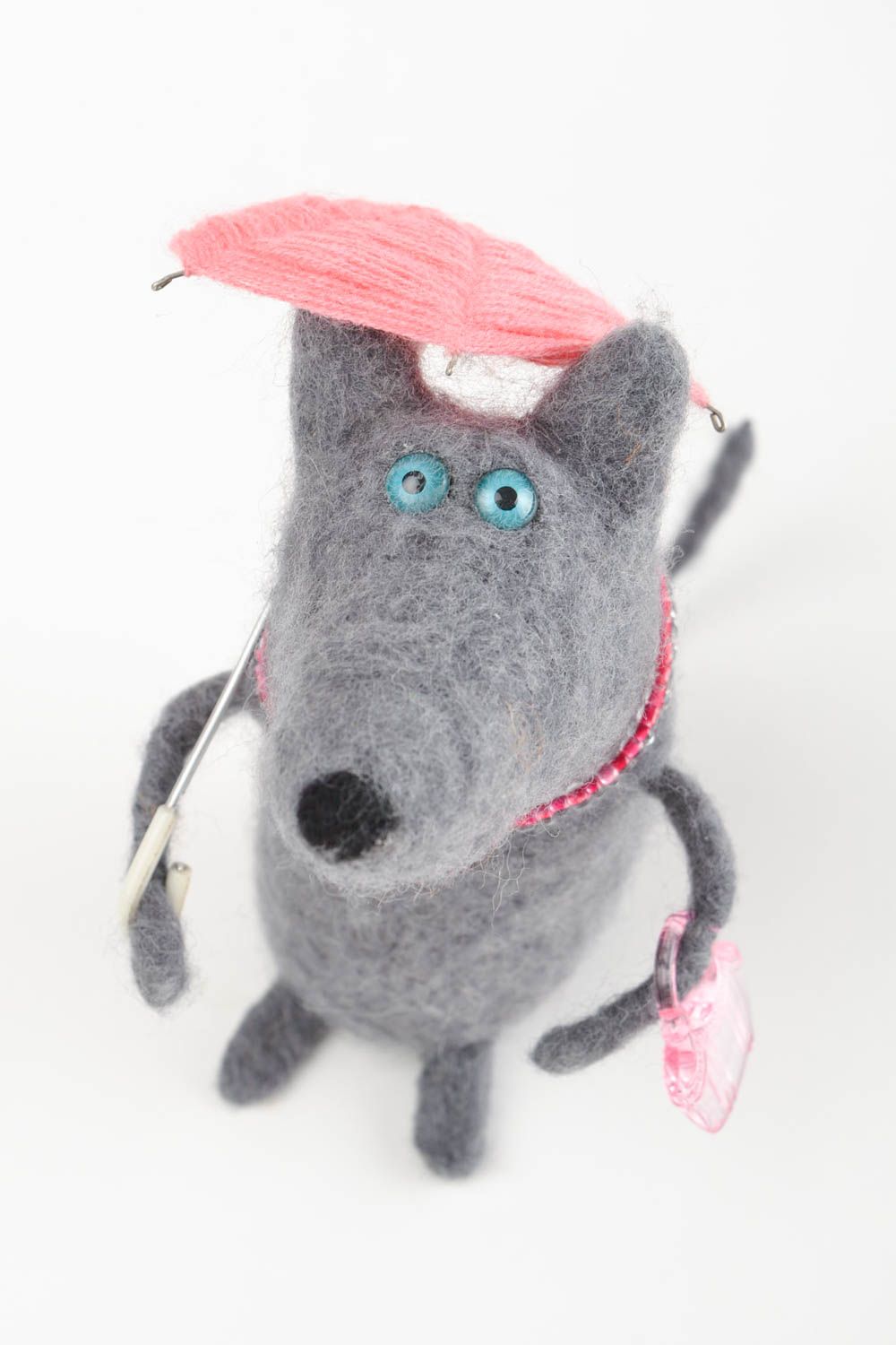 Peluche rat avec parapluie Jouet fait main en laine feutrée Cadeau pour enfant photo 3