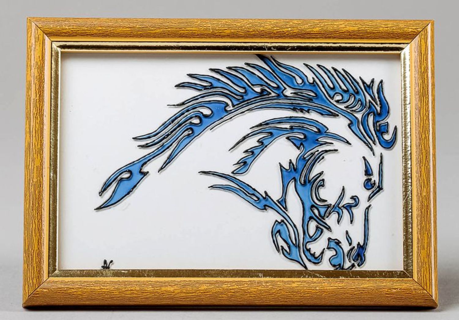 Pintura em vidro em uma moldura de madeira Cavalo foto 3
