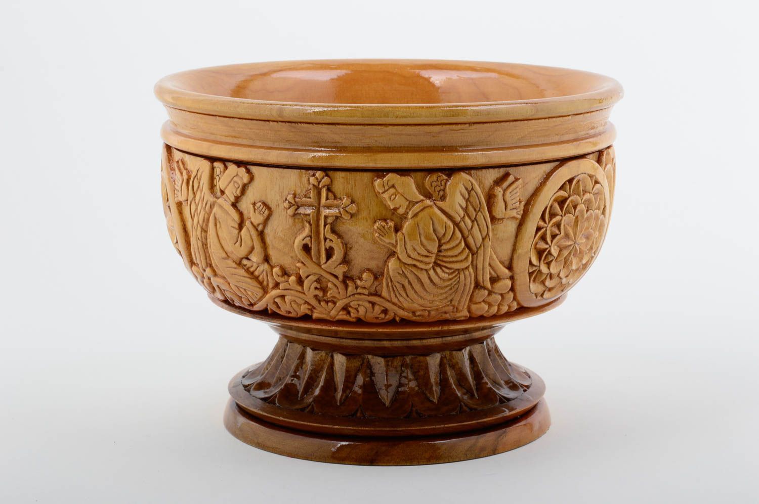 9 inches wide wooden centerpiece hand carved bowl vase for table décor 7 inches, 3 lb photo 1