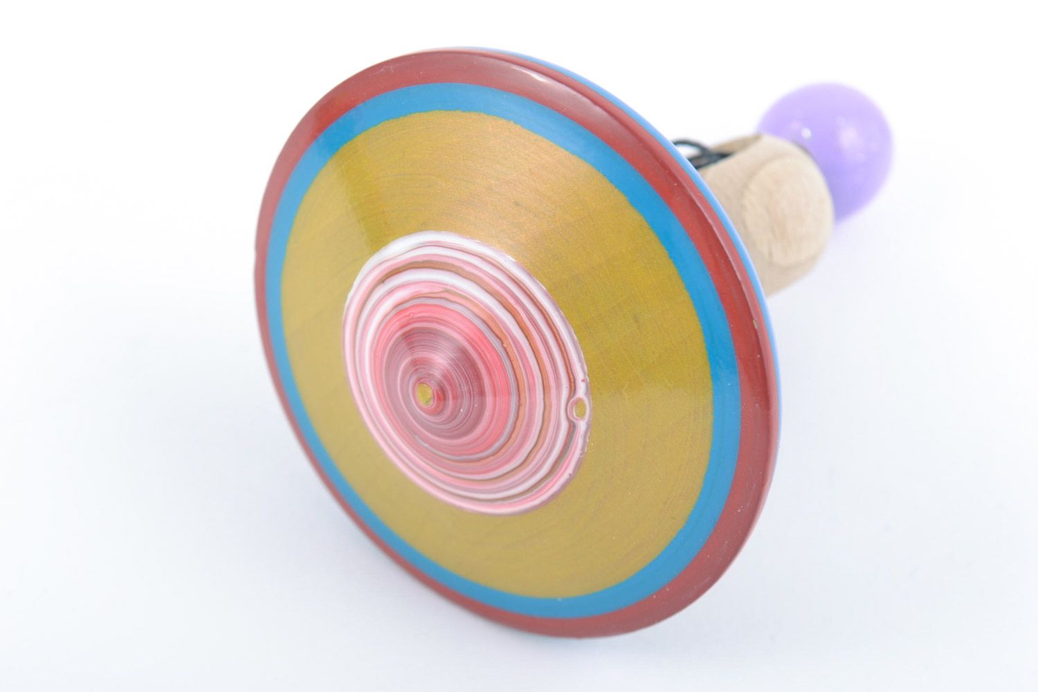 Children's handmade wooden spin toy painted with eco dyes photo 4