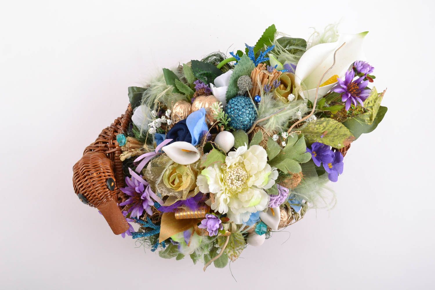 Ikebana aus Kunststoffblumen Deko Korb künstlerische Designer Handarbeit schön  foto 3
