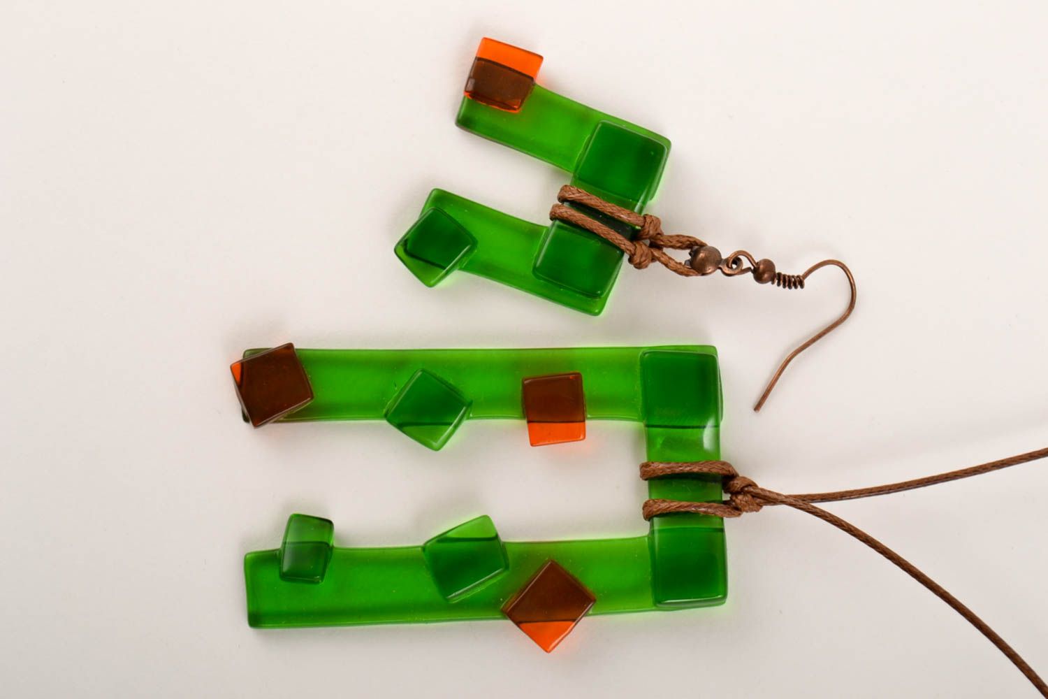 Parure de Bijoux en verre fusing faits main verts Boucles d'oreilles pendentif photo 3