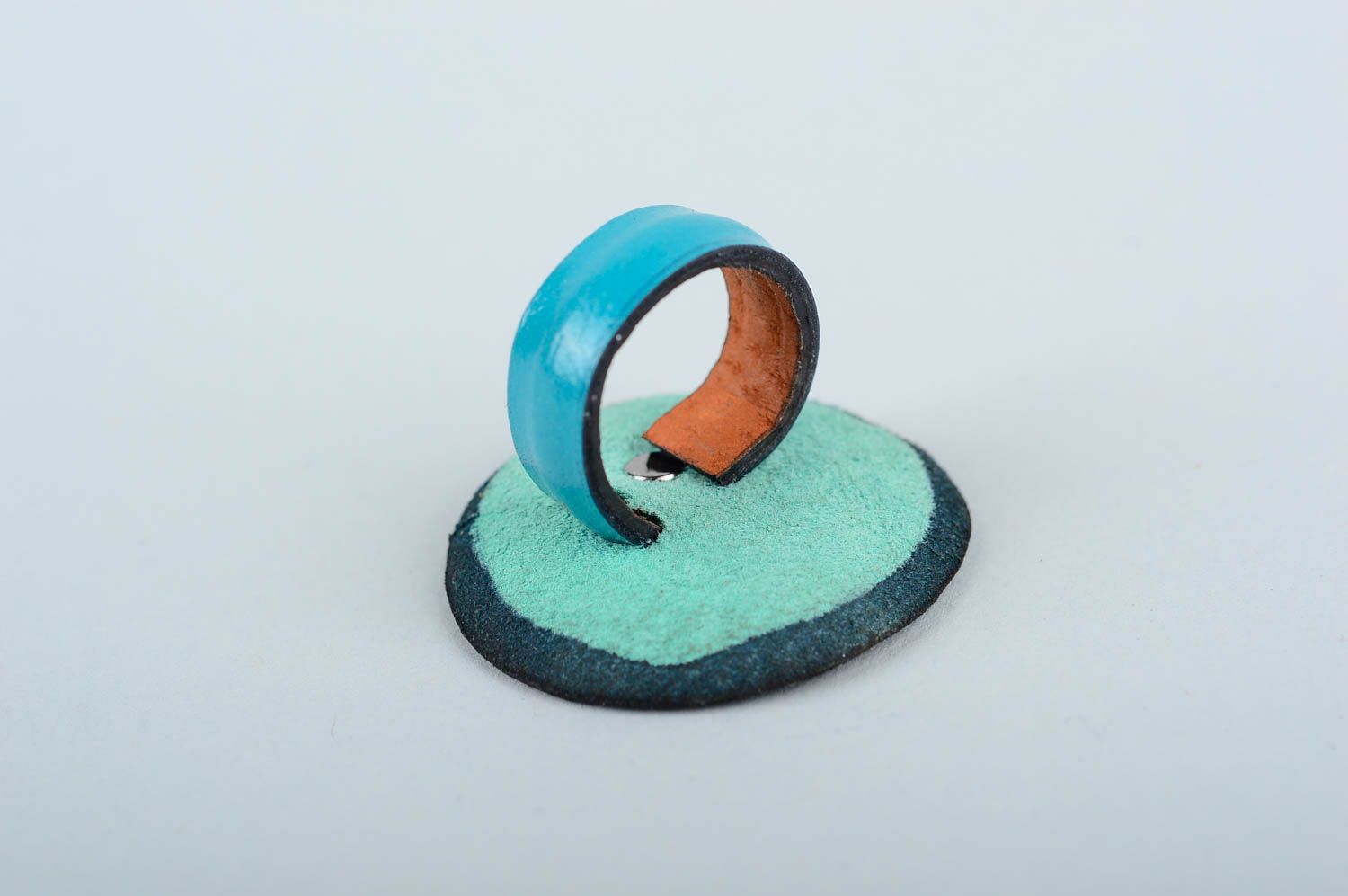 Handgefertigt Ring Damen Schmuck aus Leder Geschenkidee für Frauen in Blau foto 3