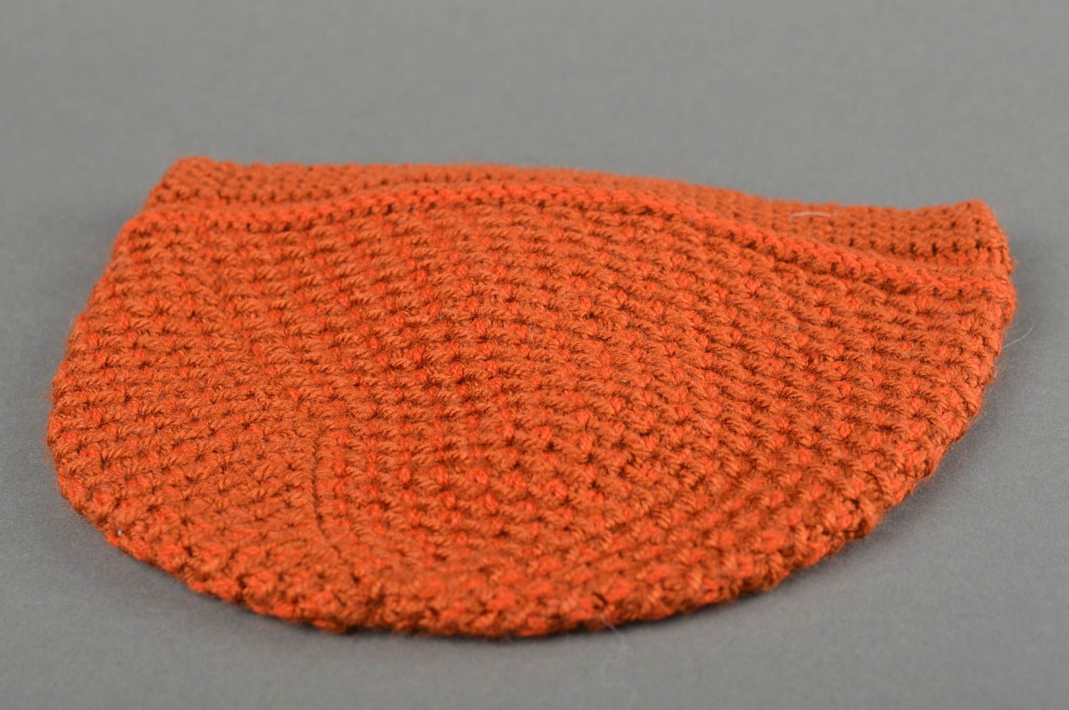 Bonnet chaud fait main Chapeau tricot au crochet chaud orange Vêtement enfant photo 4