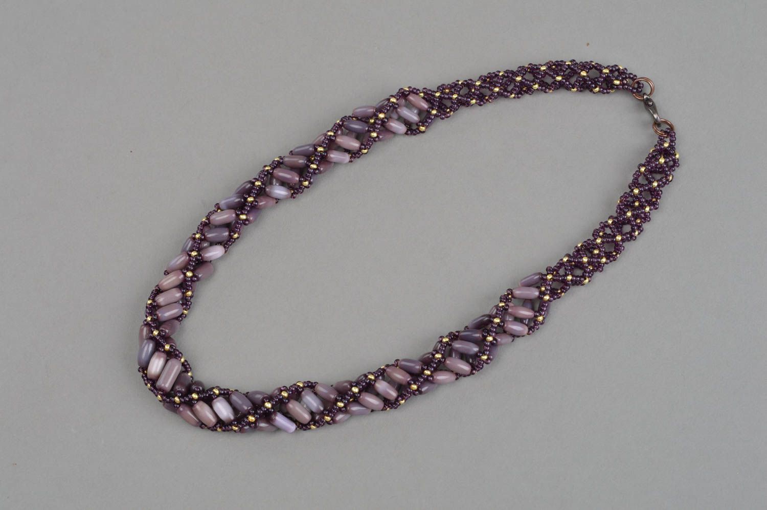 Purple handmade necklace made of natural stones beaded elegant accessory photo 5