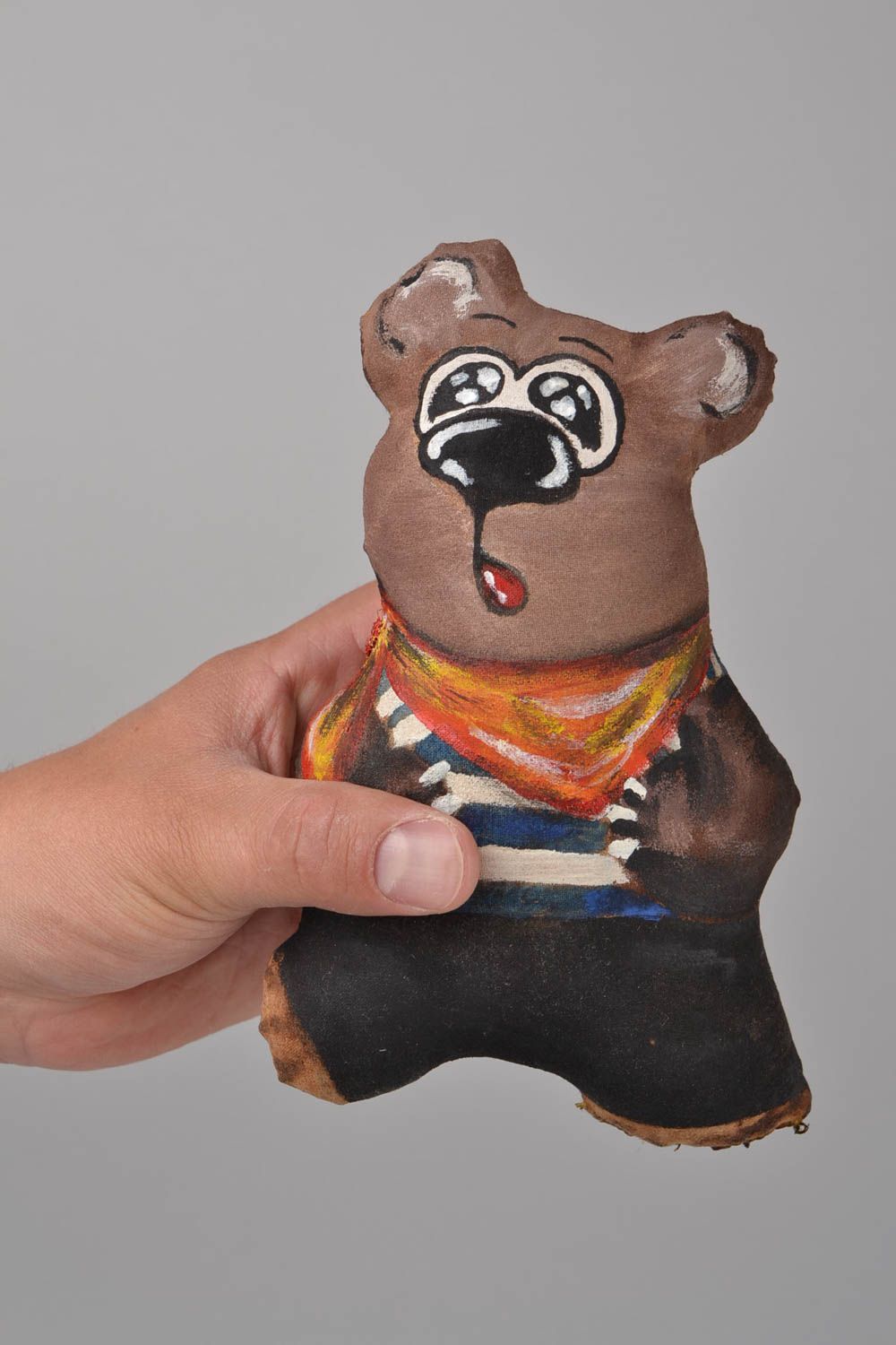 Unusual painted handmade linen fabric soft toy with aroma Bear photo 2