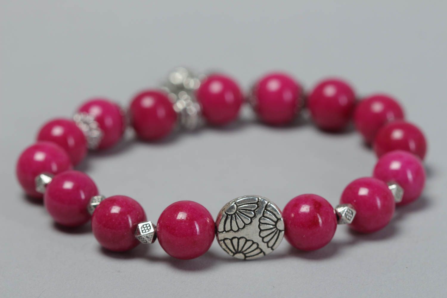 Handmade bracelet with charms stylish bright accessory cute pink jewelry photo 4