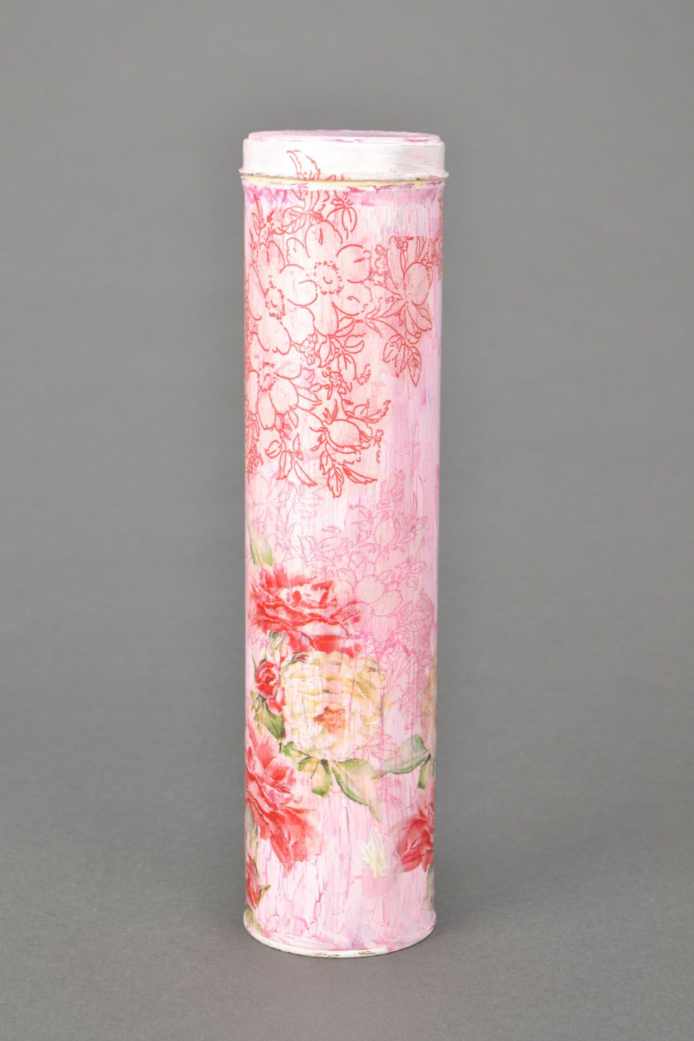 11 inches tall handmade pink color flower vase in tube shape 0,3 lb photo 1
